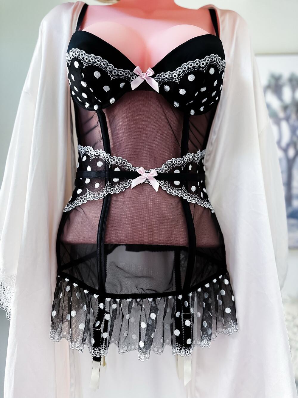 New Victoria’s Secret sexy sheer mesh corset chemise + garter dress